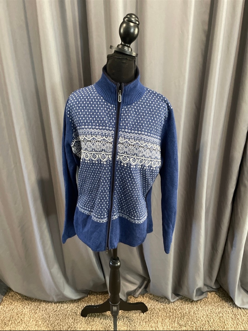 Eddie Bauer sport 100% wool fair isle print full zip sweat sweater XL
